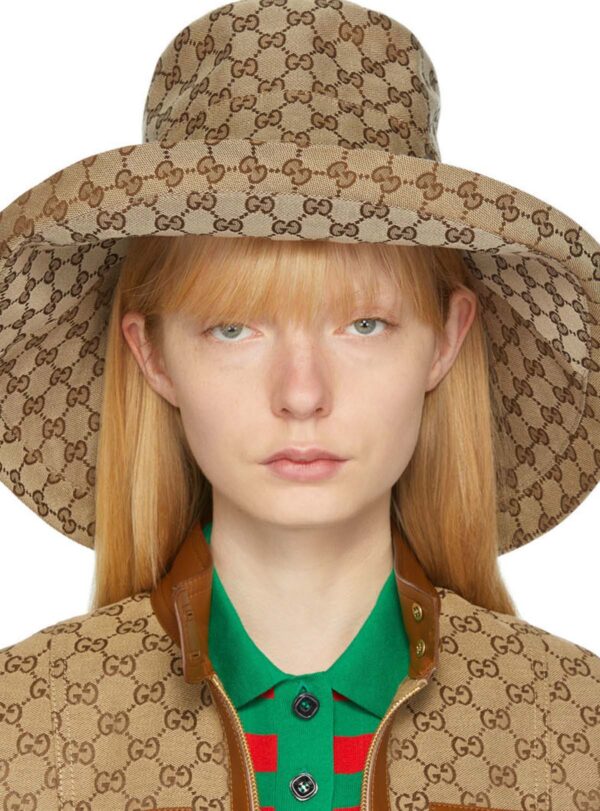 Cap Brim Hat Beige Canvas GG Wide