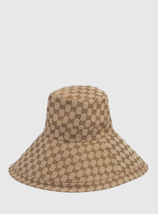 Cap Brim Hat Beige Canvas GG Wide