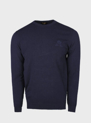 Sweater Knit Embroidery Logo Navy Blue