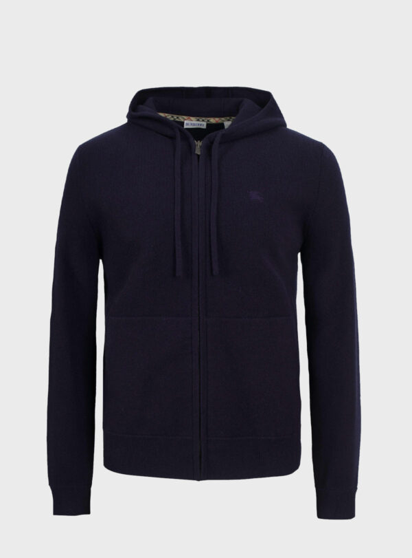 Hoodie Zipper Cashmere Blend Navy Blue