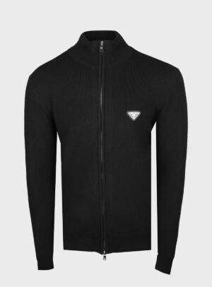 Sweater Zipper Knit Triangle Patch Black